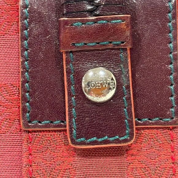 Loewe Deep Red Jacquard Anagram Cloth and Dark Brown Leather Wallet EUC - Picture 3 of 13